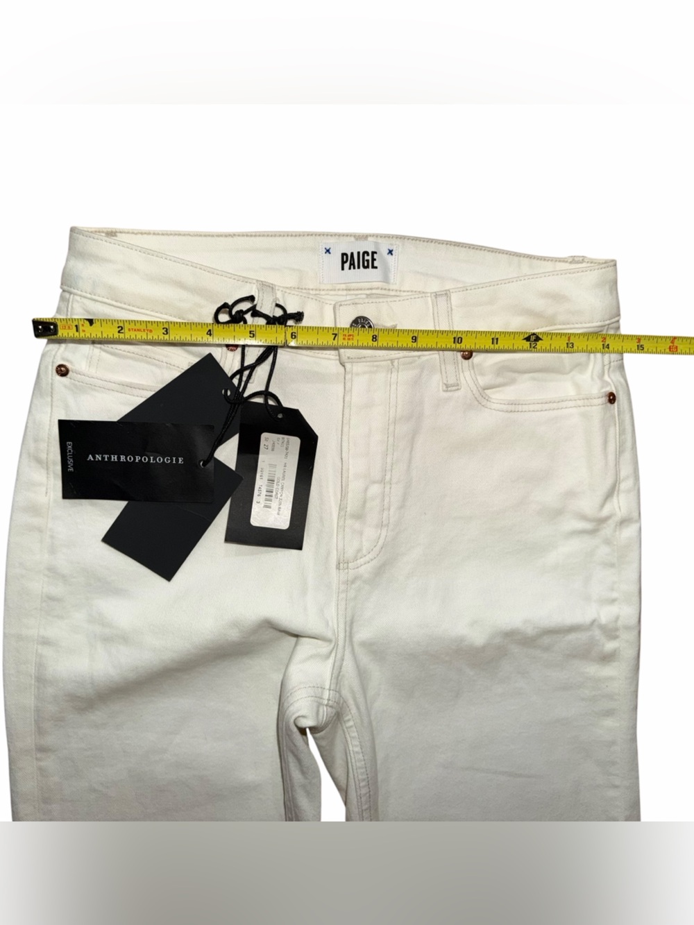 NEW Anthropologie X Paige High Rise Laurel Canyon Flare Jeans White Size 27 - Picture 4 of 9